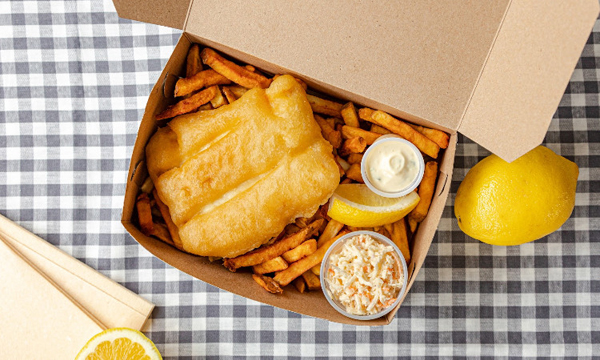 Fish and chips in a box